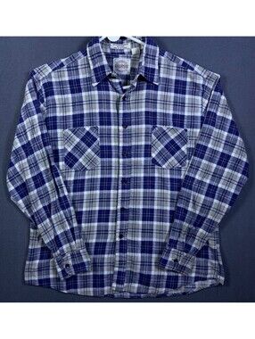 Vintage Saugatuck Dry Goods Mens Blue/White Plaid Button-Up Shirt Point Large